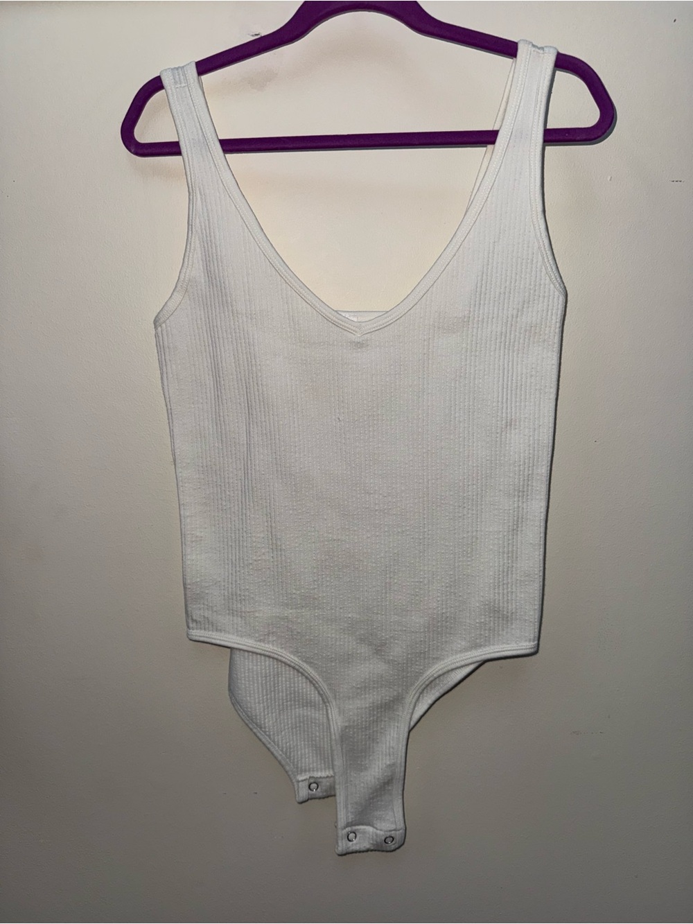 White Ribbed V-Neck Bodysuit